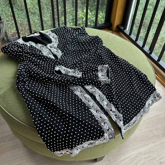 Vintage Pearl & Sequin Black Silk Jacket Open-Front or Hook & Eye Closure ~ 2X - Picture 13 of 17